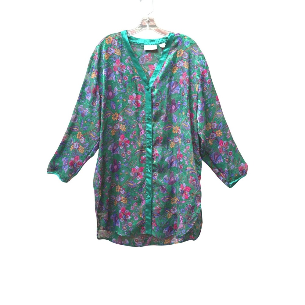 VTG Victoria's Secret Gold Label Sheer Floral Button Up Night Shirt Medium Large